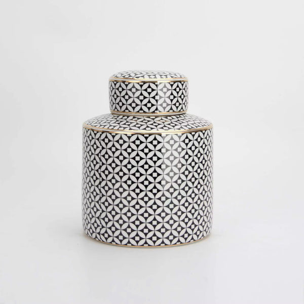 Cleo Black & White Vase with Lid