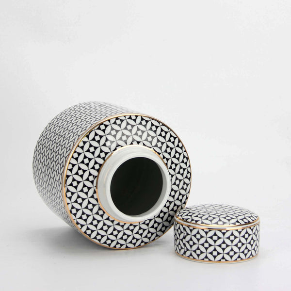 Cleo Black & White Vase with Lid