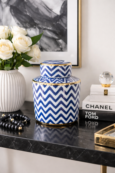 Lumi Blue & White Chevron Jar