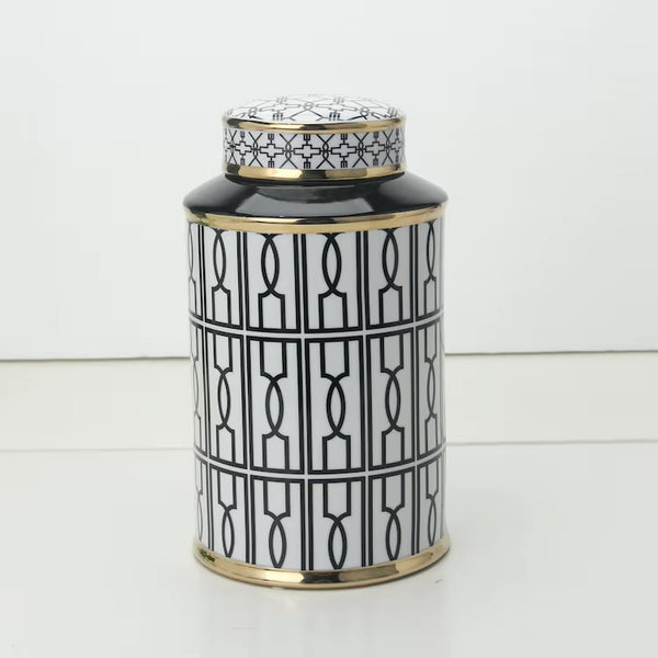 Zara White & Black Vase with Lid