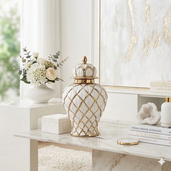 Sloane White & Gold Ginger Jar