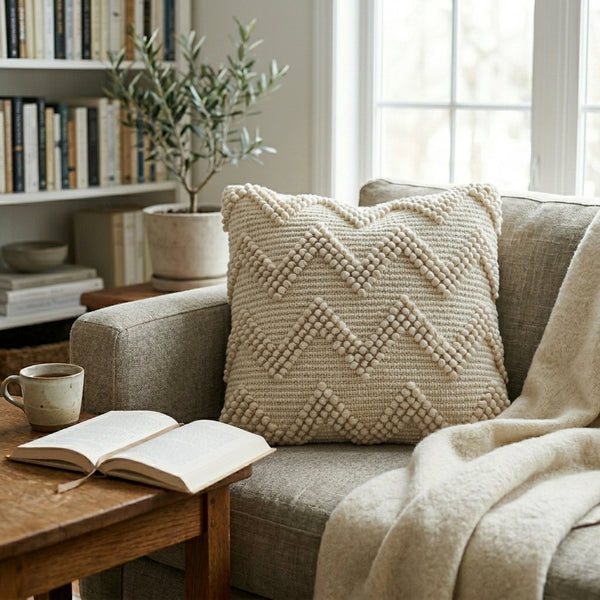 Hadley Throw Pillow, Ivory (20"x20"x4")