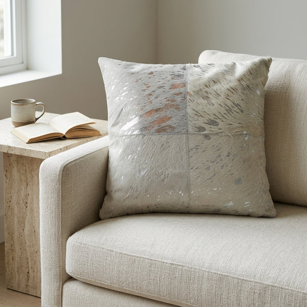 Dakota Throw Pillow, Ivory/Silver (20"x20"x4")