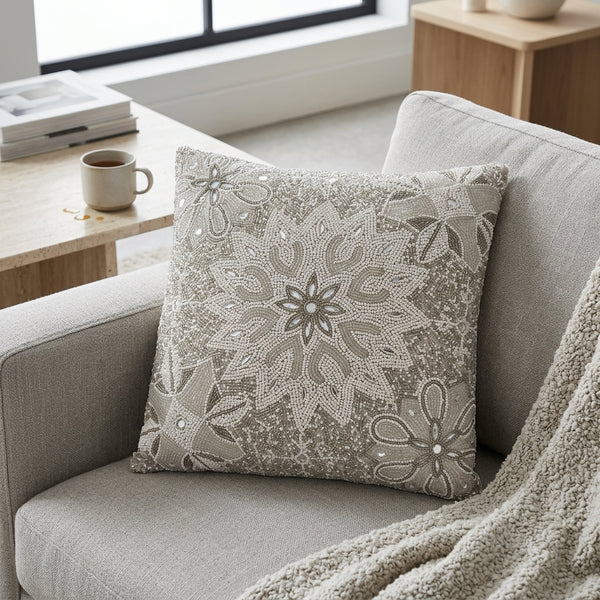 Flake Throw Pillow, White (16"x16"x4")