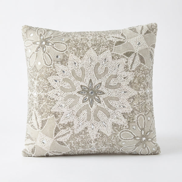 Flake Throw Pillow, White (16"x16"x4")