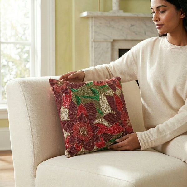 Pax Throw Pillow, Red (16"x16"x4")