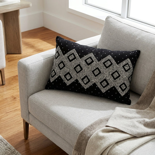 Naya Throw Pillow, Black (24"x16"x4")