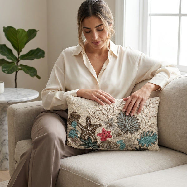 Coast Throw Pillow, Ivory (20"x12"x4")