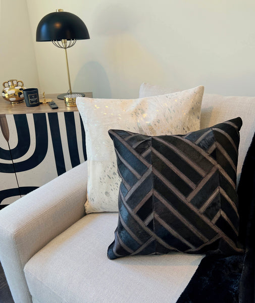 Noir Square Cowhide Pillow Cover & Insert (18"x18"x4")