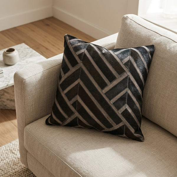 Noir Square Cowhide Pillow Cover & Insert (18"x18"x4")