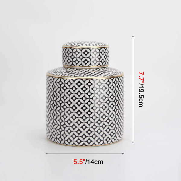 Cleo Black & White Vase with Lid