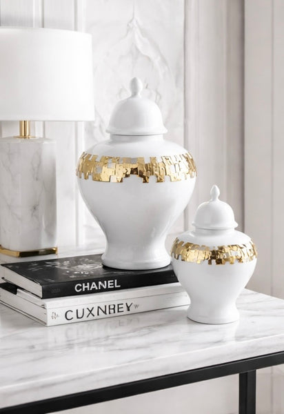 Haylee White with Gold Ginger Jar (Multiple Sizes)