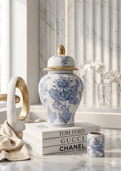 Nola White & Blue Ginger Jar
