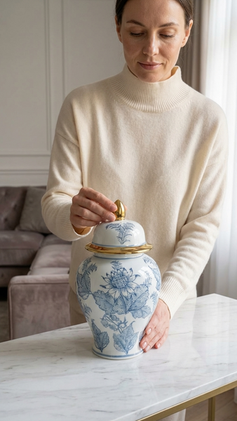 Nola White & Blue Ginger Jar