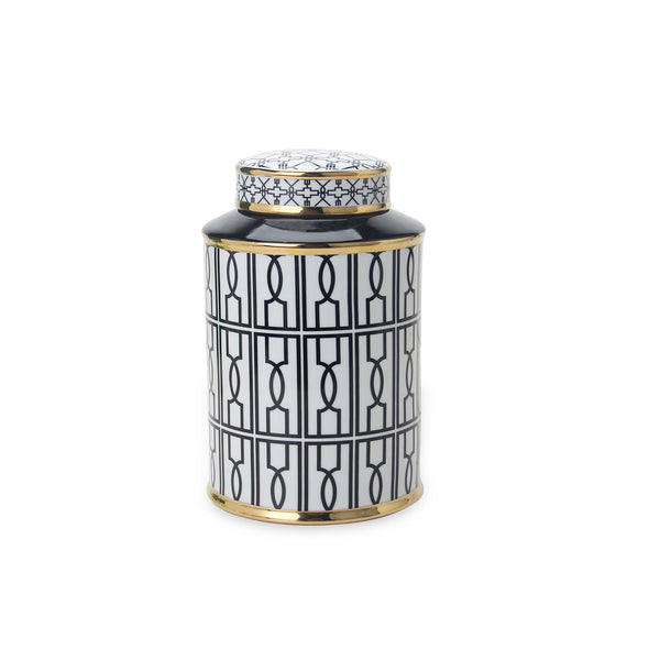 Zara White & Black Vase with Lid