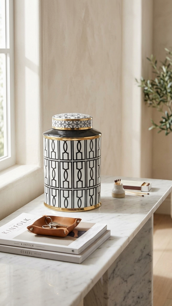 Zara White & Black Vase with Lid