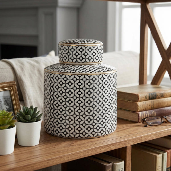 Cleo Black & White Vase with Lid
