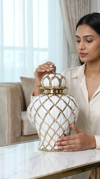 Sloane White & Gold Ginger Jar