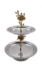 Morgan  2-Tier Floral Stand, Brass (10"x10"x13")