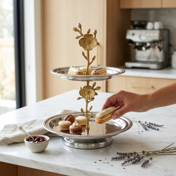 Morgan  2-Tier Floral Stand, Brass (10"x10"x13")