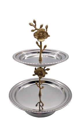 Morgan  2-Tier Floral Stand, Brass (10"x10"x13")