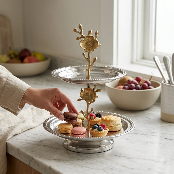 Morgan  2-Tier Floral Stand, Brass (10"x10"x13")