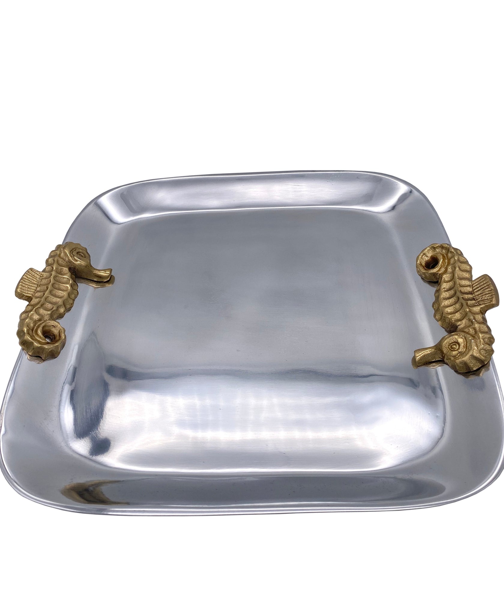 Josephine Gilded Seahorse Tray , Silver (12"x13"x1")