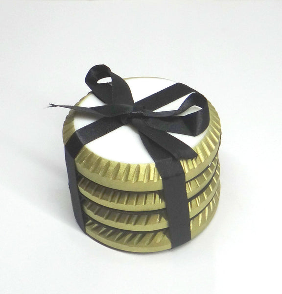 Quinn gold edge detailed 4" marble coaster (Set of 4)