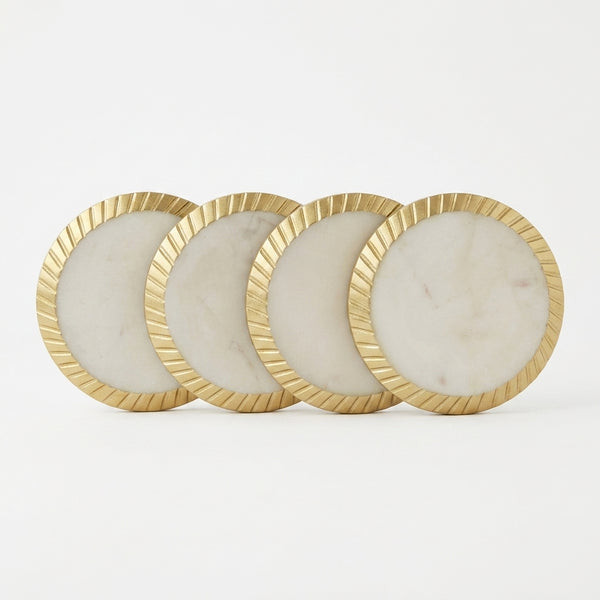 Quinn gold edge detailed 4" marble coaster (Set of 4)