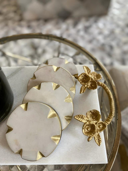 Nova gold edge detailed 4" marble coaster (Set of 4)
