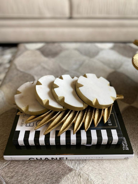 Nova gold edge detailed 4" marble coaster (Set of 4)