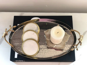 Carly Silver Aluminum tray with Brass floral handle detail 18"X10"X16"