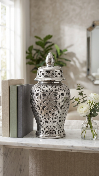 Parker Silver Ceramic Hollow Ginger Jar (Multiple sizes)