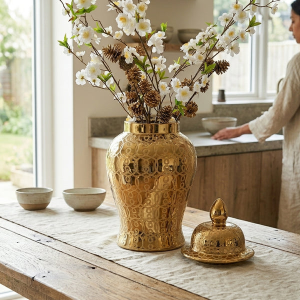Hudson Gold Ceramic Scroll Ginger Jar (Multiple sizes)