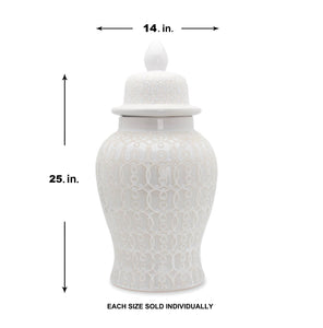 Hudson White Ceramic Scroll Ginger Jar (Multiple sizes)