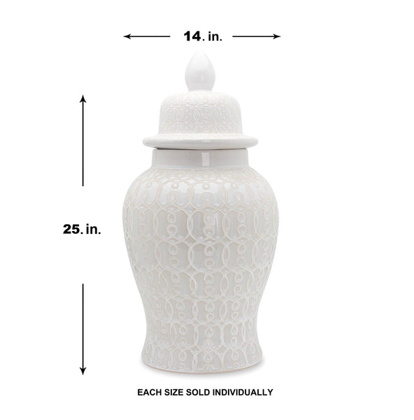 Hudson White Ceramic Scroll Ginger Jar (Multiple sizes)