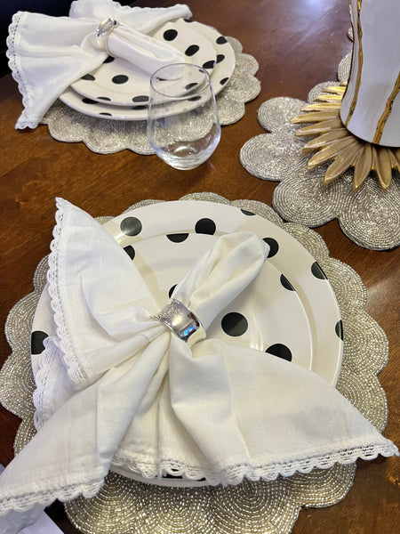 Liza beaded scalloped placemat 14" (Multiple colors)