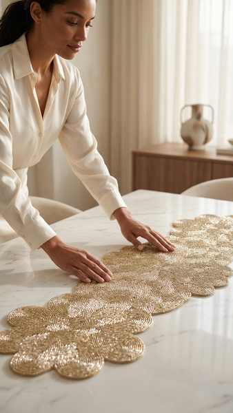 Liza beaded scalloped runner Size: 36"x12.5" (Multiple colors)