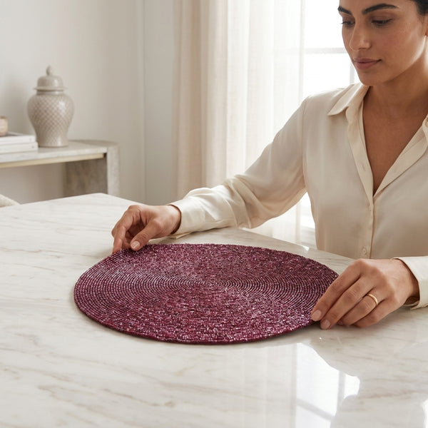 Xena Red beaded placemat 14"