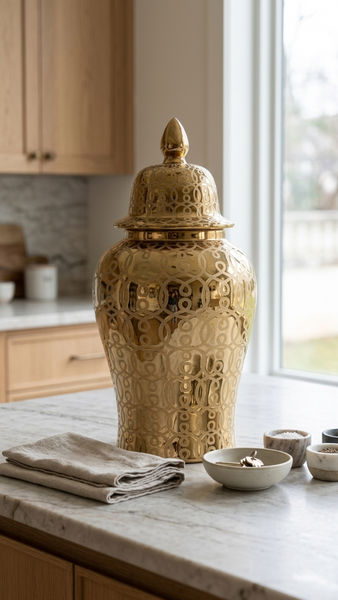 Hudson Gold Ceramic Scroll Ginger Jar (Multiple sizes)