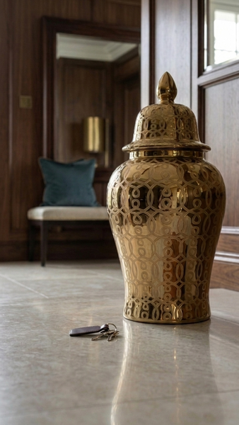 Hudson Gold Ceramic Scroll Ginger Jar (Multiple sizes)