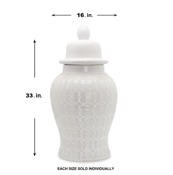 Hudson White Ceramic Scroll Ginger Jar (Multiple sizes)