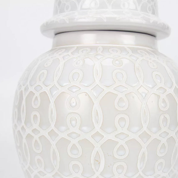 Hudson White Ceramic Scroll Ginger Jar (Multiple sizes)