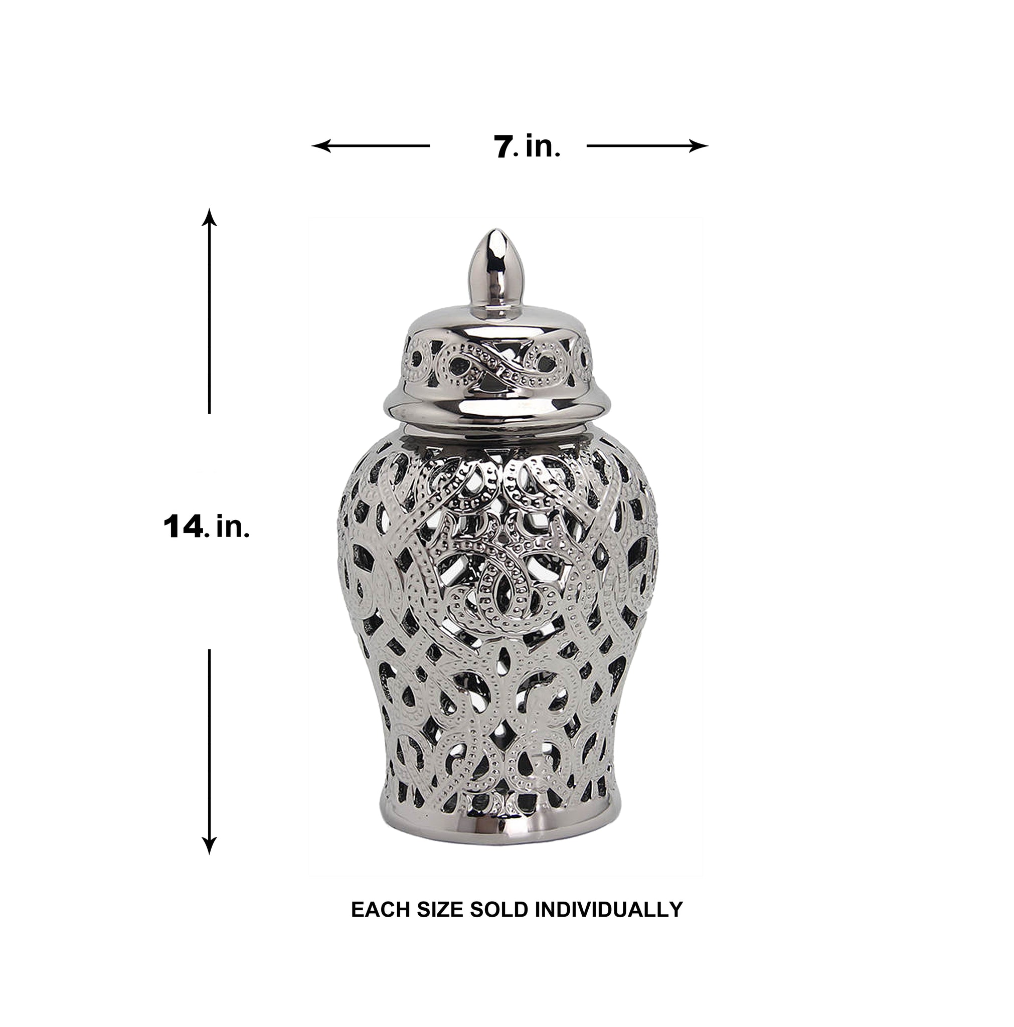 Parker Silver Ceramic Hollow Ginger Jar (Multiple sizes)
