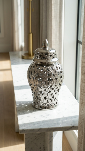 Parker Silver Ceramic Hollow Ginger Jar (Multiple sizes)