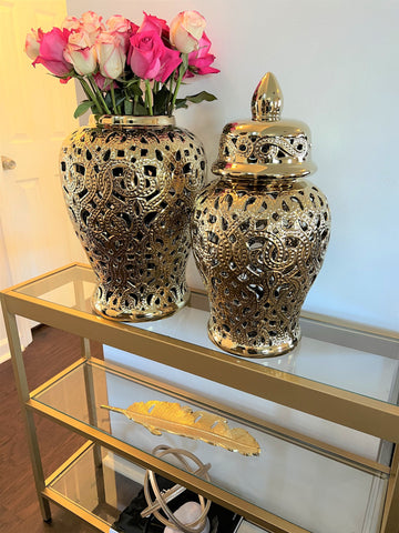 Parker Gold Ceramic Hollow Ginger Jar (Multiple sizes)