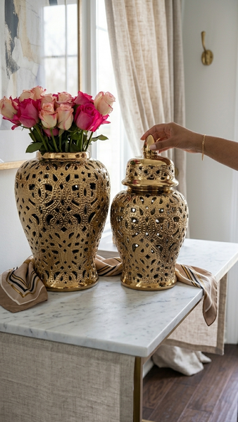 Parker Gold Ceramic Hollow Ginger Jar (Multiple sizes)