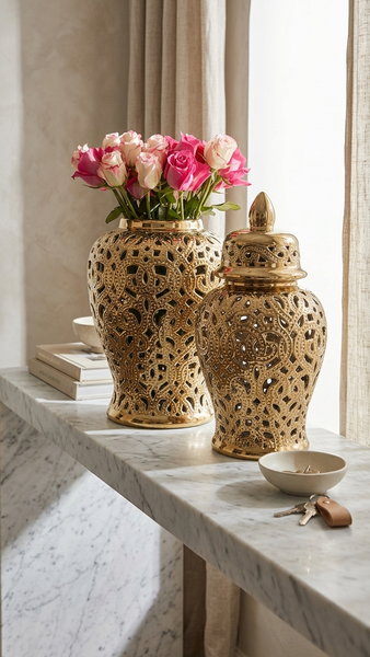 Parker Gold Ceramic Hollow Ginger Jar (Multiple sizes)