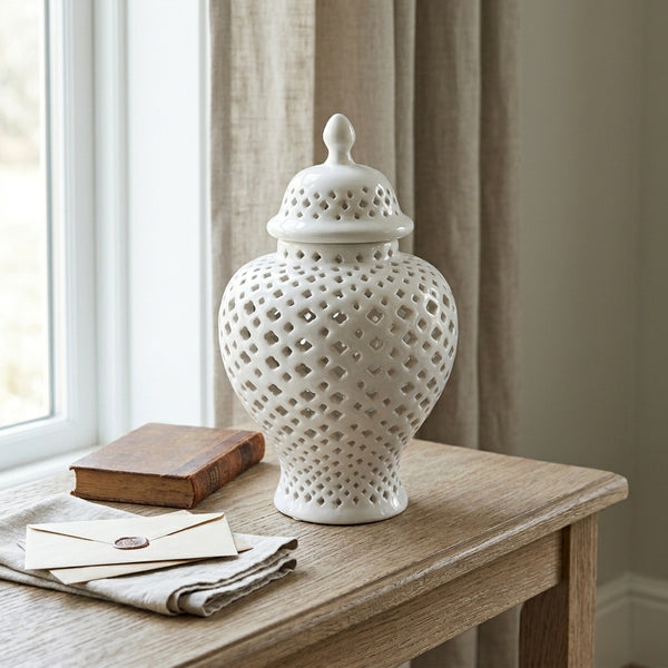Ella White Lattice Ginger Jar (Multiple sizes)