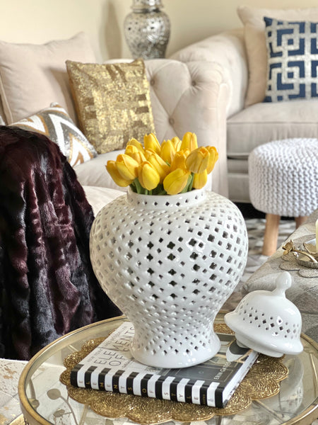 Ella White Lattice Ginger Jar (Multiple sizes)